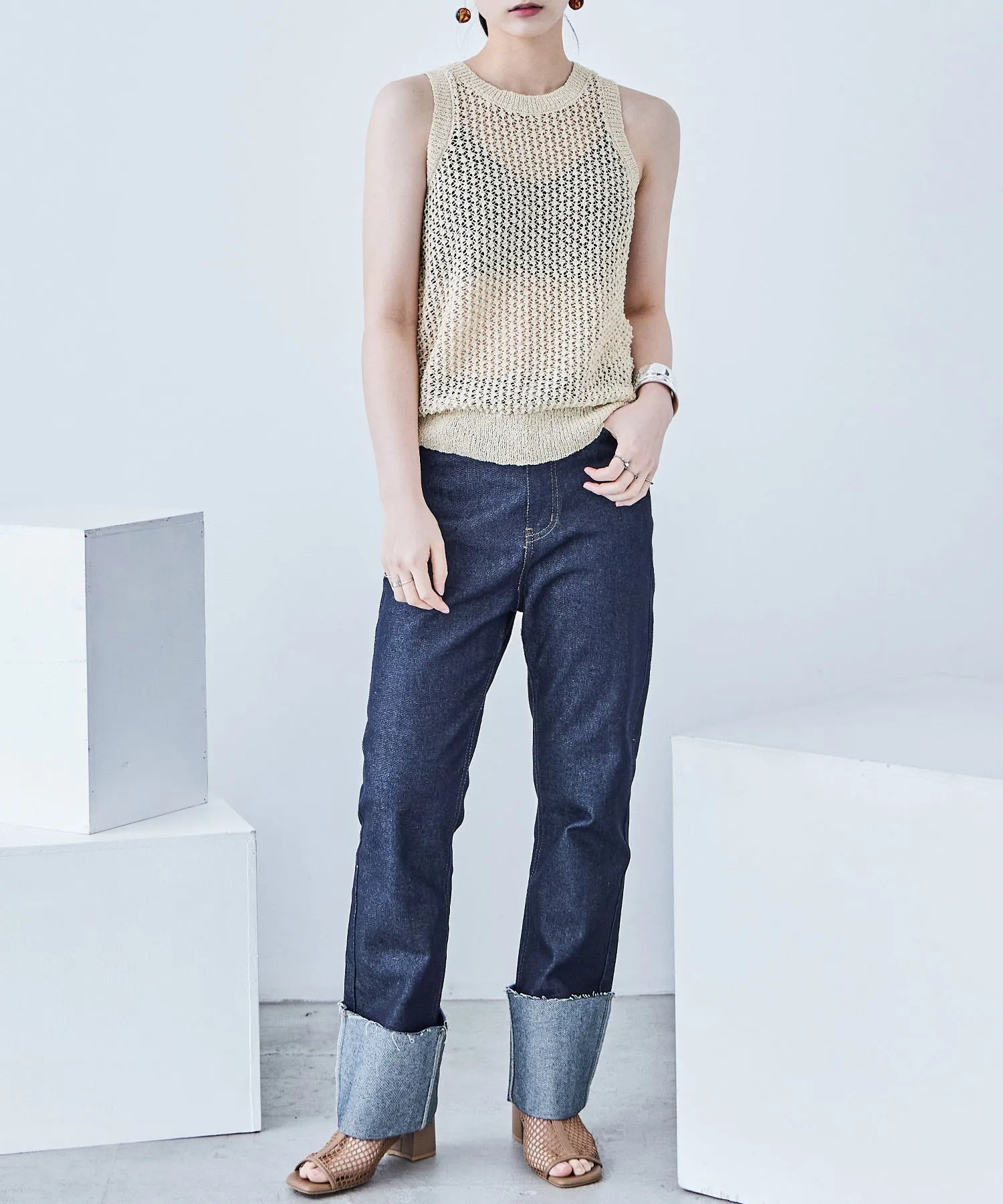 Loop Yarn Knit No Sleeve Tops