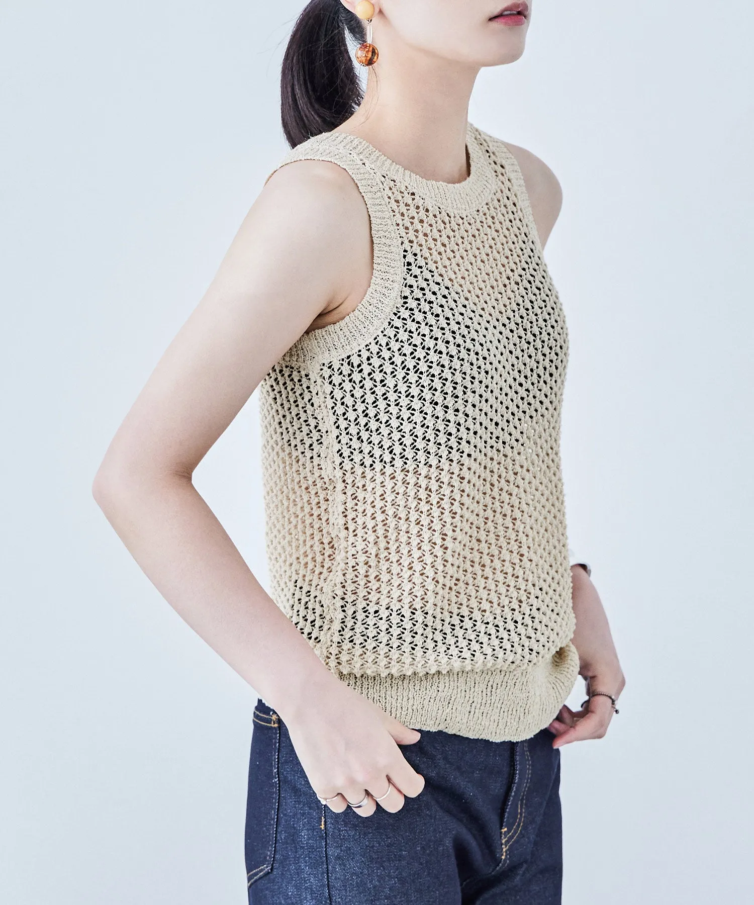 Loop Yarn Knit No Sleeve Tops