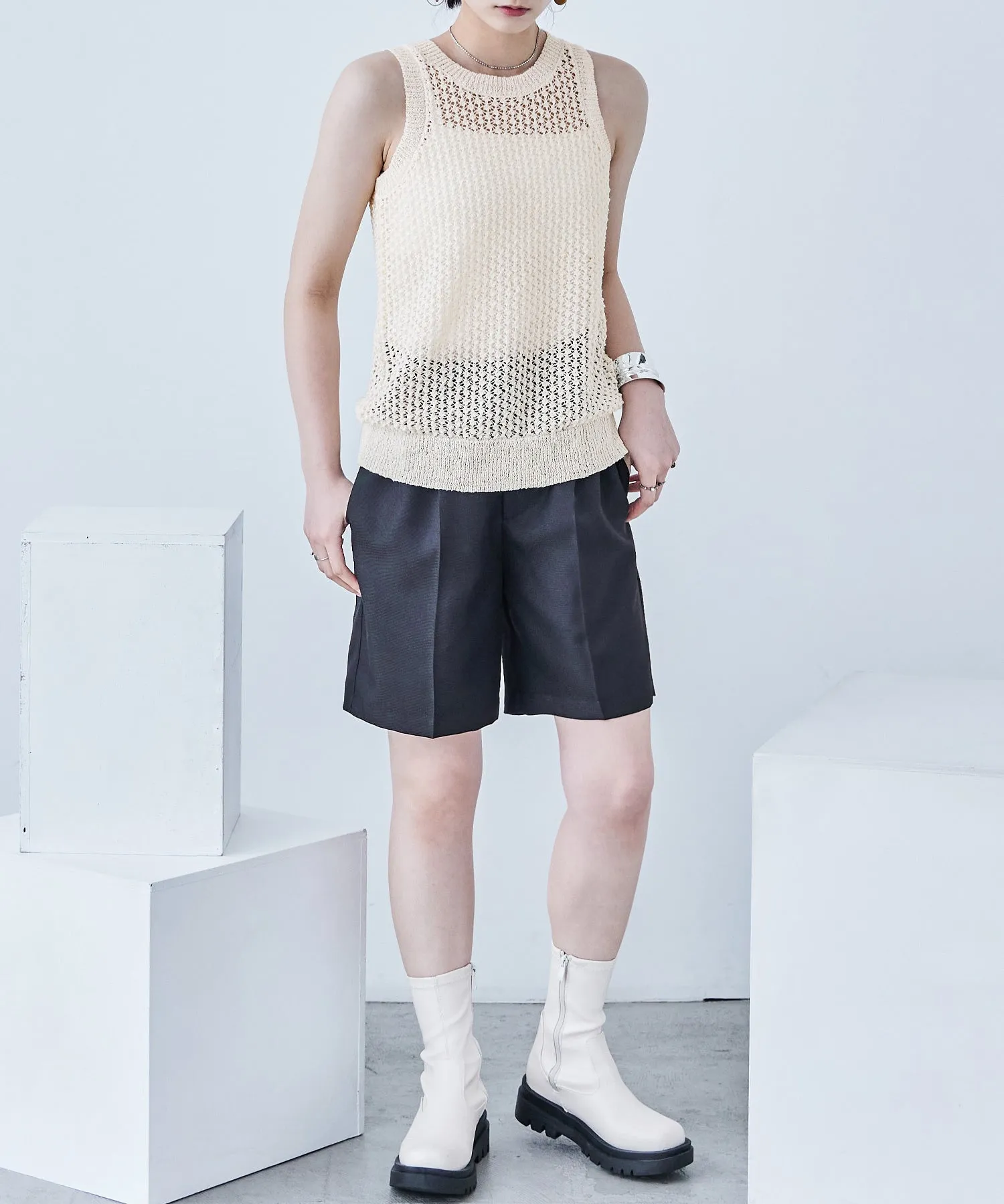 Loop Yarn Knit No Sleeve Tops