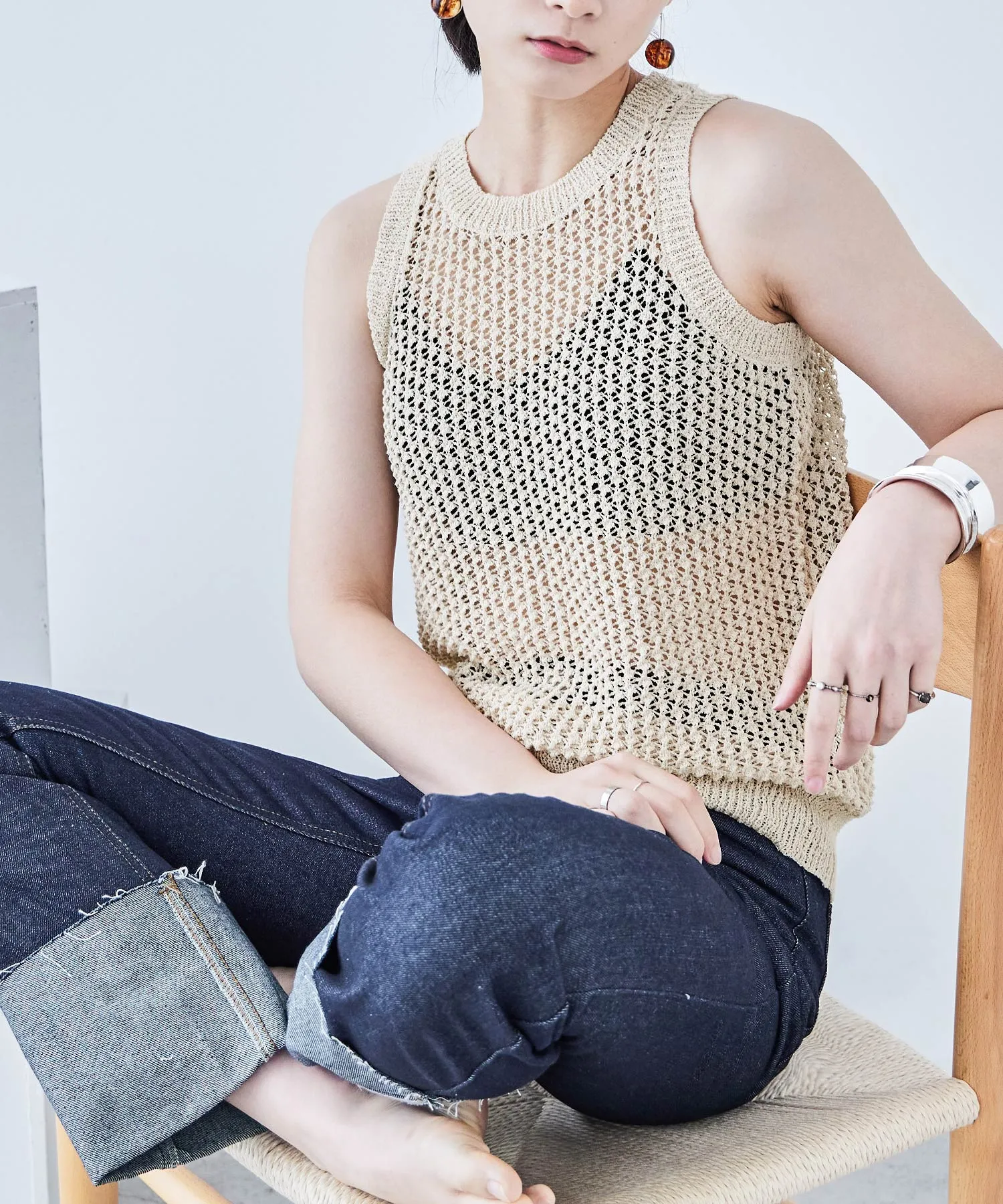 Loop Yarn Knit No Sleeve Tops