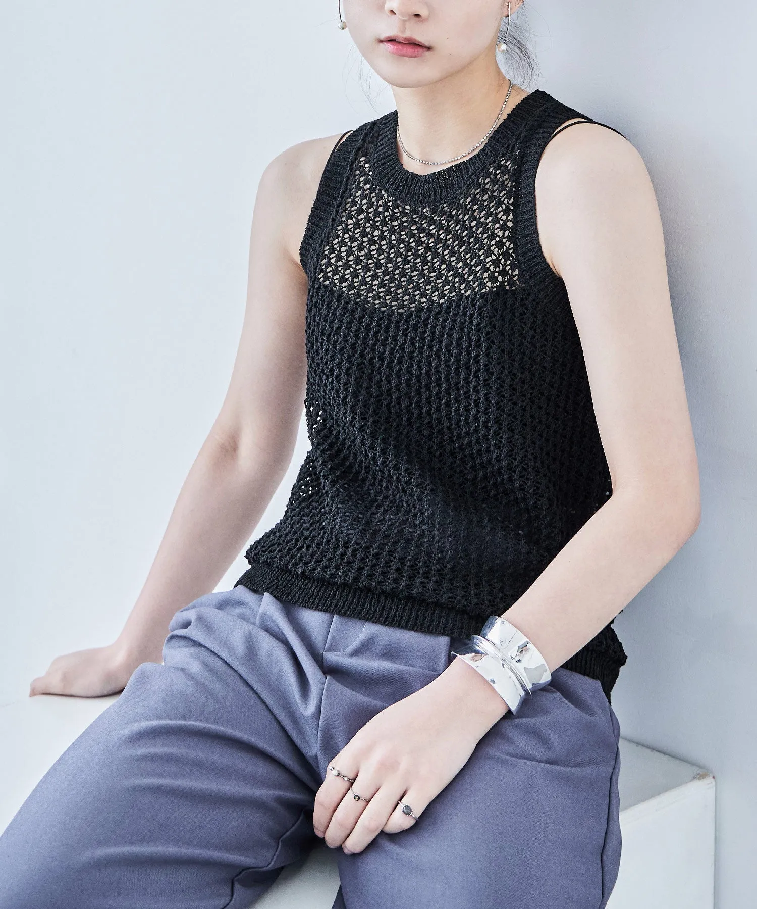 Loop Yarn Knit No Sleeve Tops