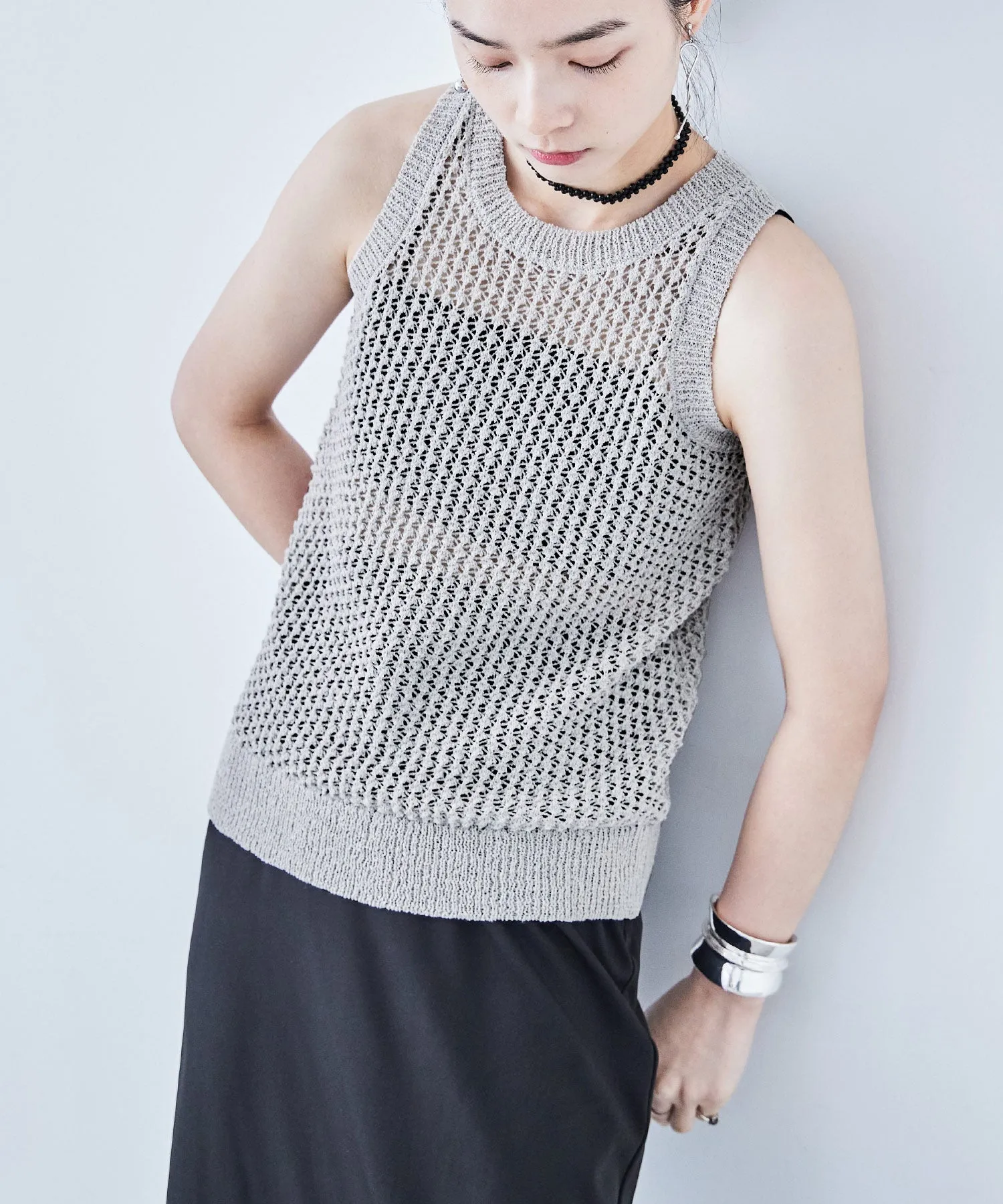Loop Yarn Knit No Sleeve Tops