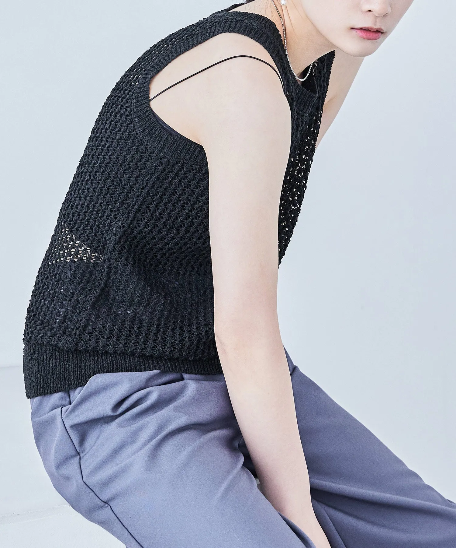 Loop Yarn Knit No Sleeve Tops