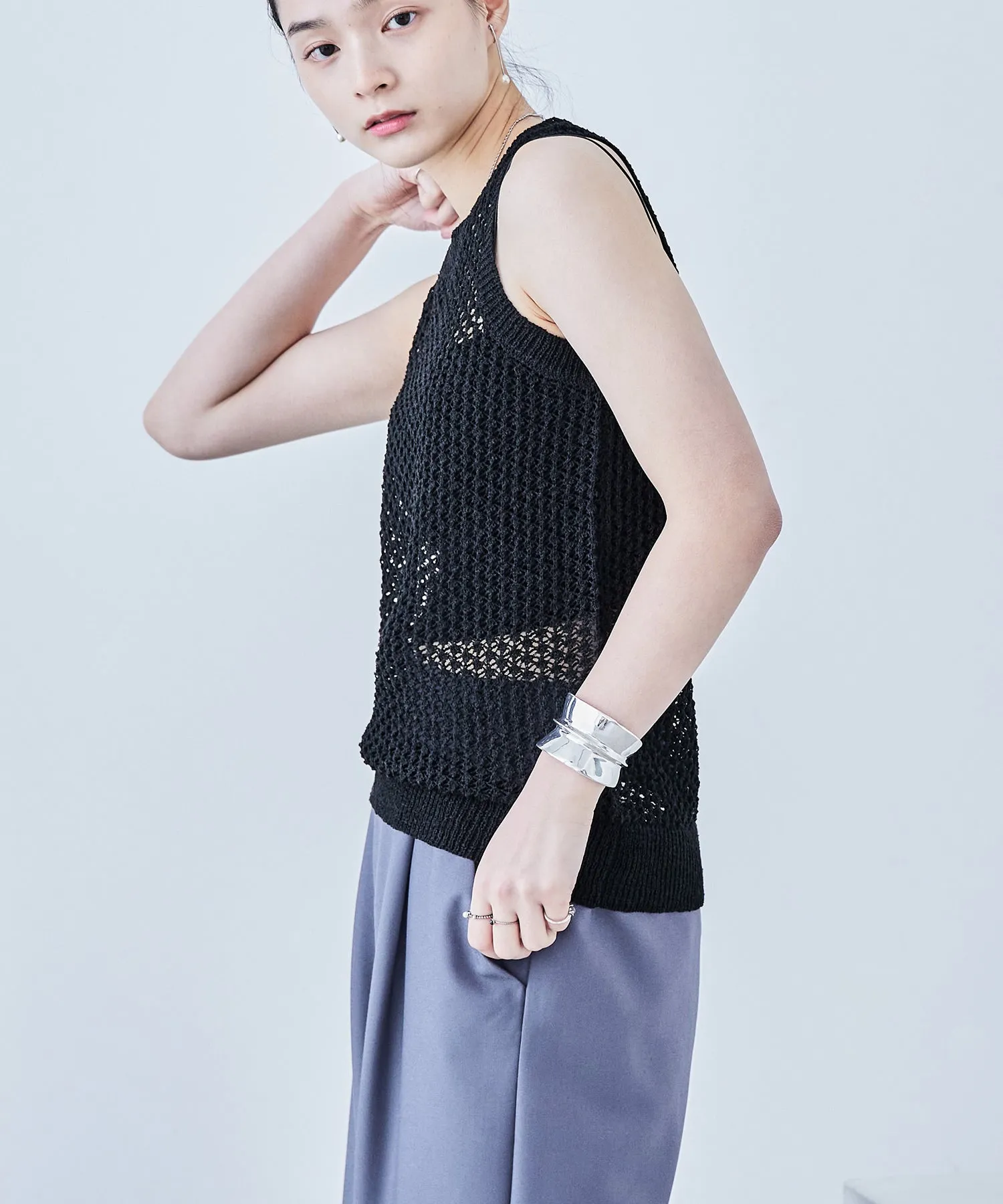Loop Yarn Knit No Sleeve Tops