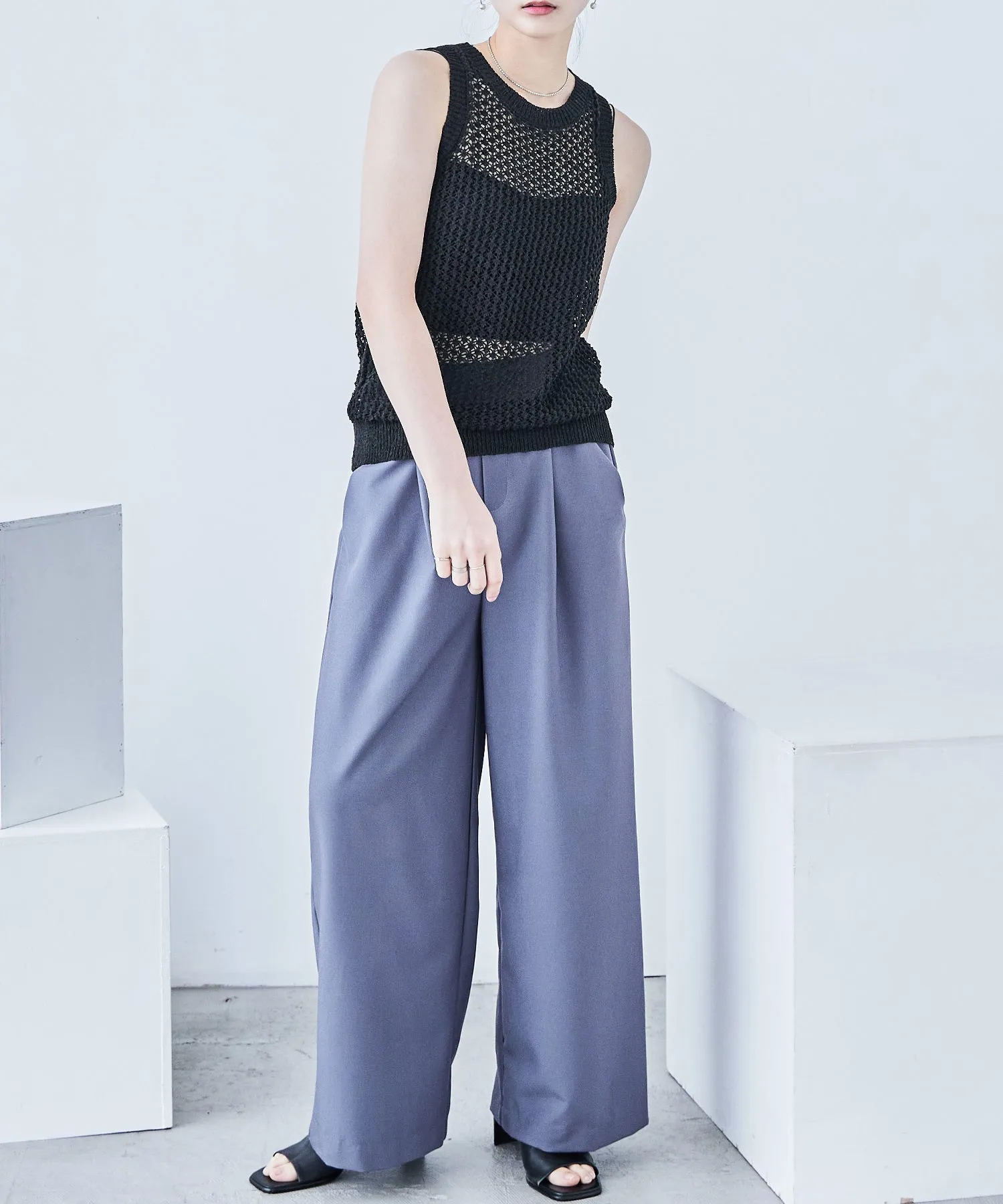 Loop Yarn Knit No Sleeve Tops