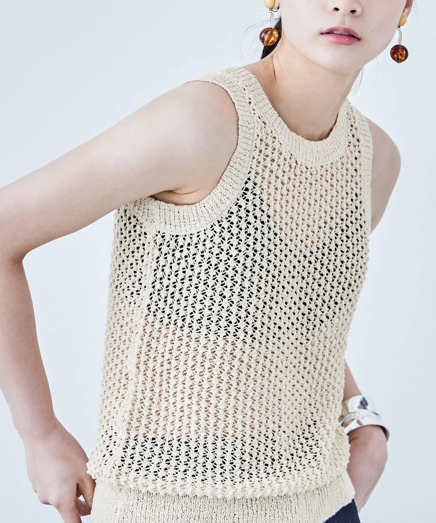 Loop Yarn Knit No Sleeve Tops