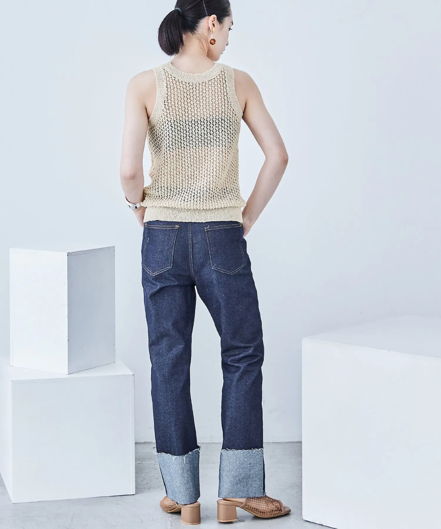 Loop Yarn Knit No Sleeve Tops