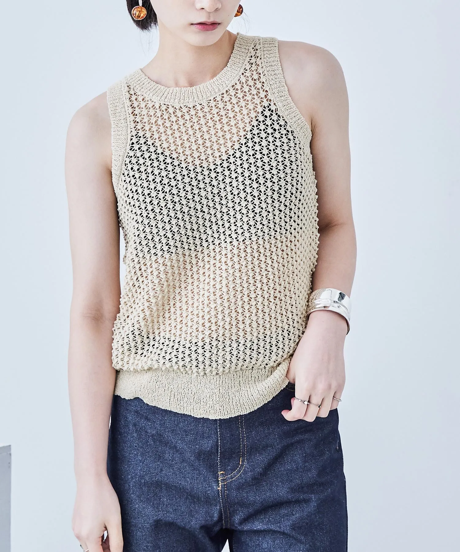Loop Yarn Knit No Sleeve Tops