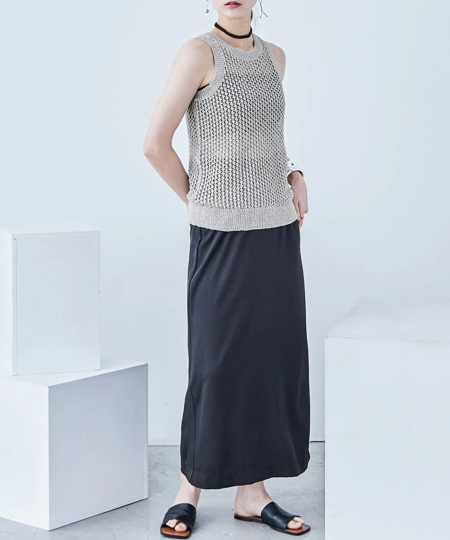 Loop Yarn Knit No Sleeve Tops