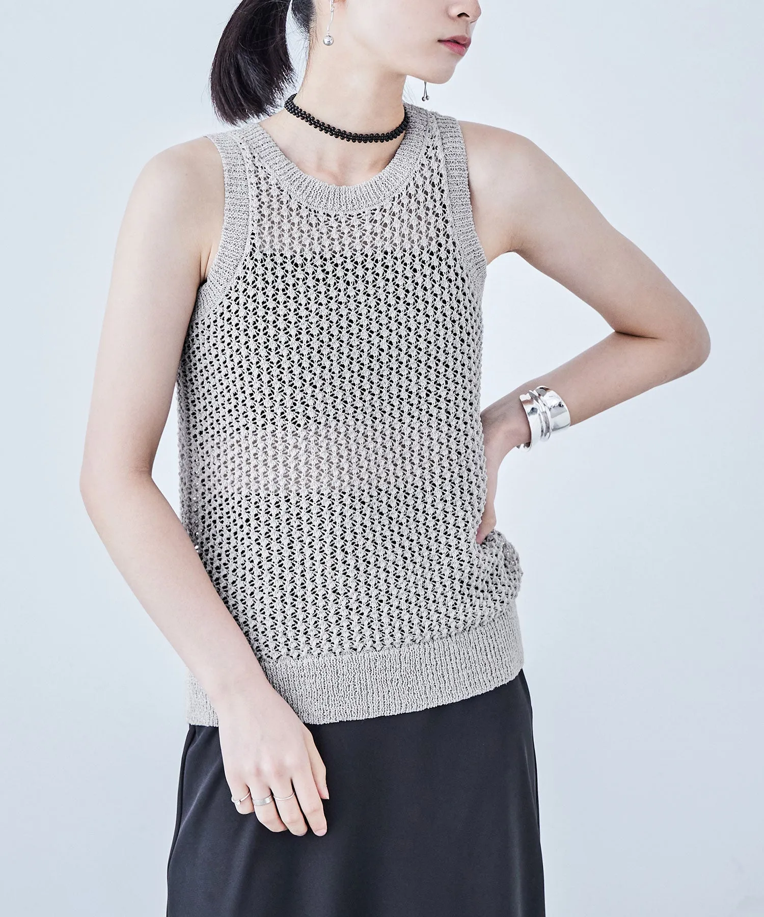 Loop Yarn Knit No Sleeve Tops