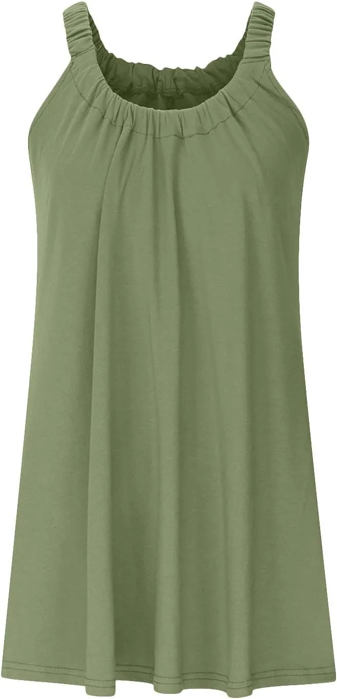 NaRHbrg Summer Dresses for Women 2025 Casual Pleated Tank Sundress Loose Beach Vacation Crew Neck Sleeveless Mini Dress
