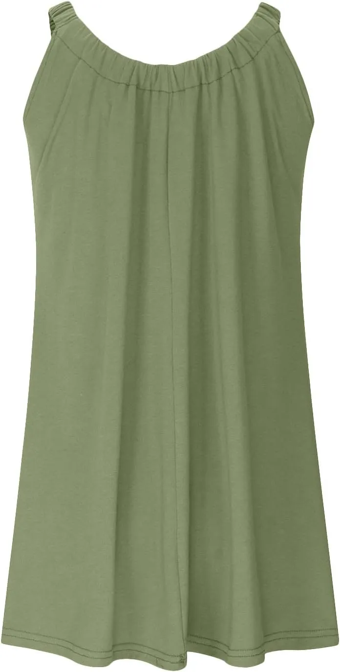 NaRHbrg Summer Dresses for Women 2025 Casual Pleated Tank Sundress Loose Beach Vacation Crew Neck Sleeveless Mini Dress