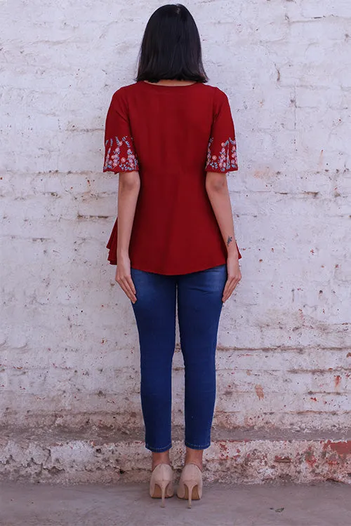 Okhai 'Passion Flowers' Embroidered Rayon Top