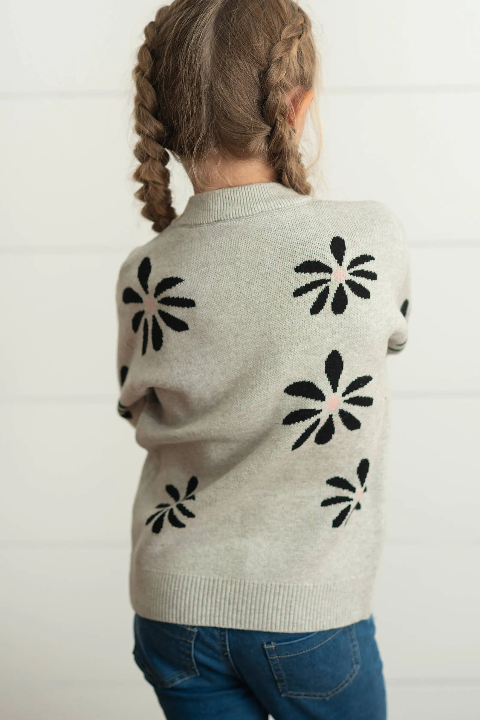 OOP Light Gray Flower Crew Neck Sweater
