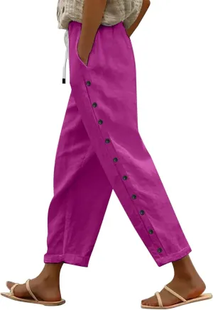 Palazzo Linen Pants 2025 Pants with Pockets Wide Leg Cropped Pants for Women Capri Pants 2025 Pants with Pockets