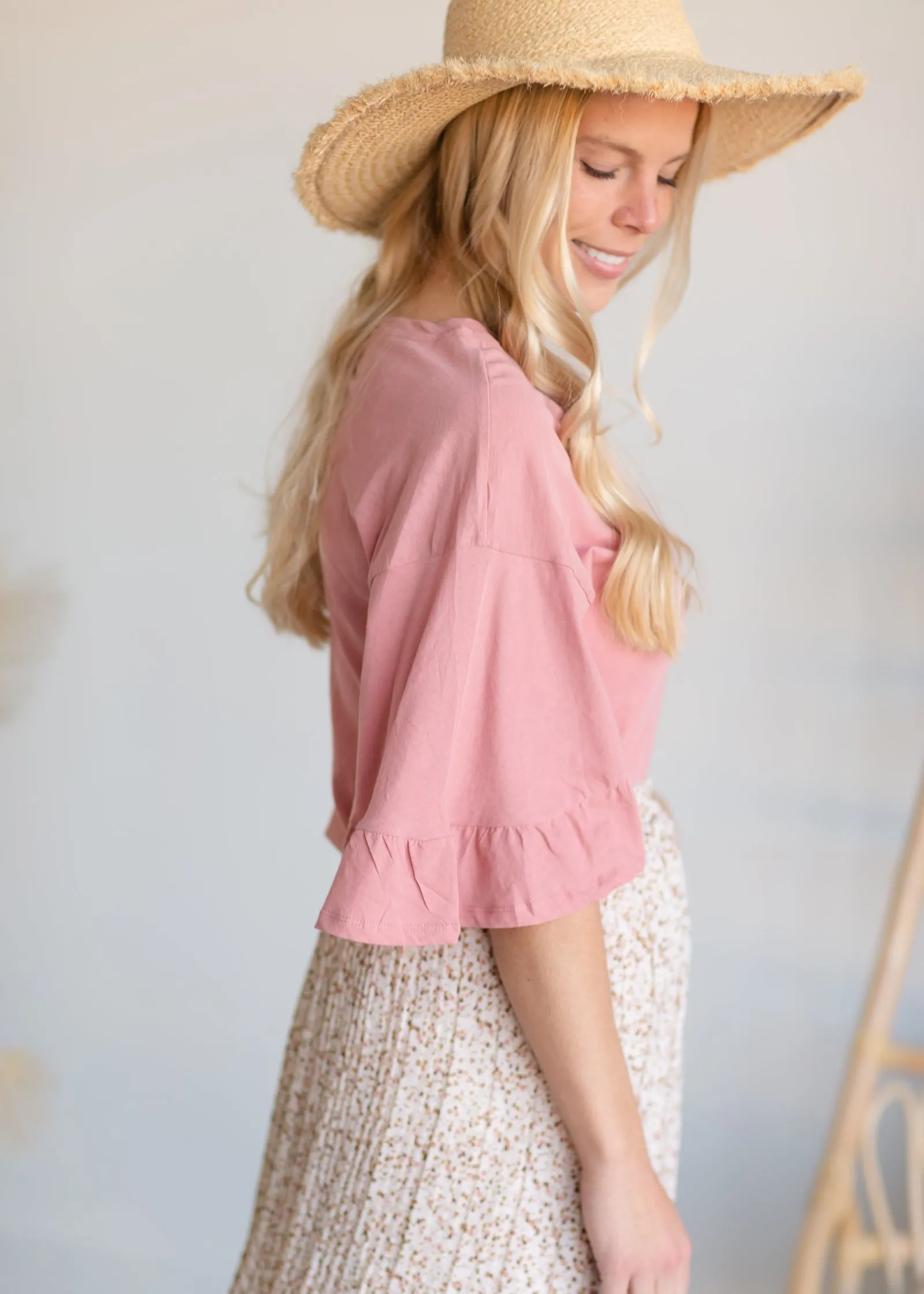 Pink Casual Ruffle Tee - FINAL SALE