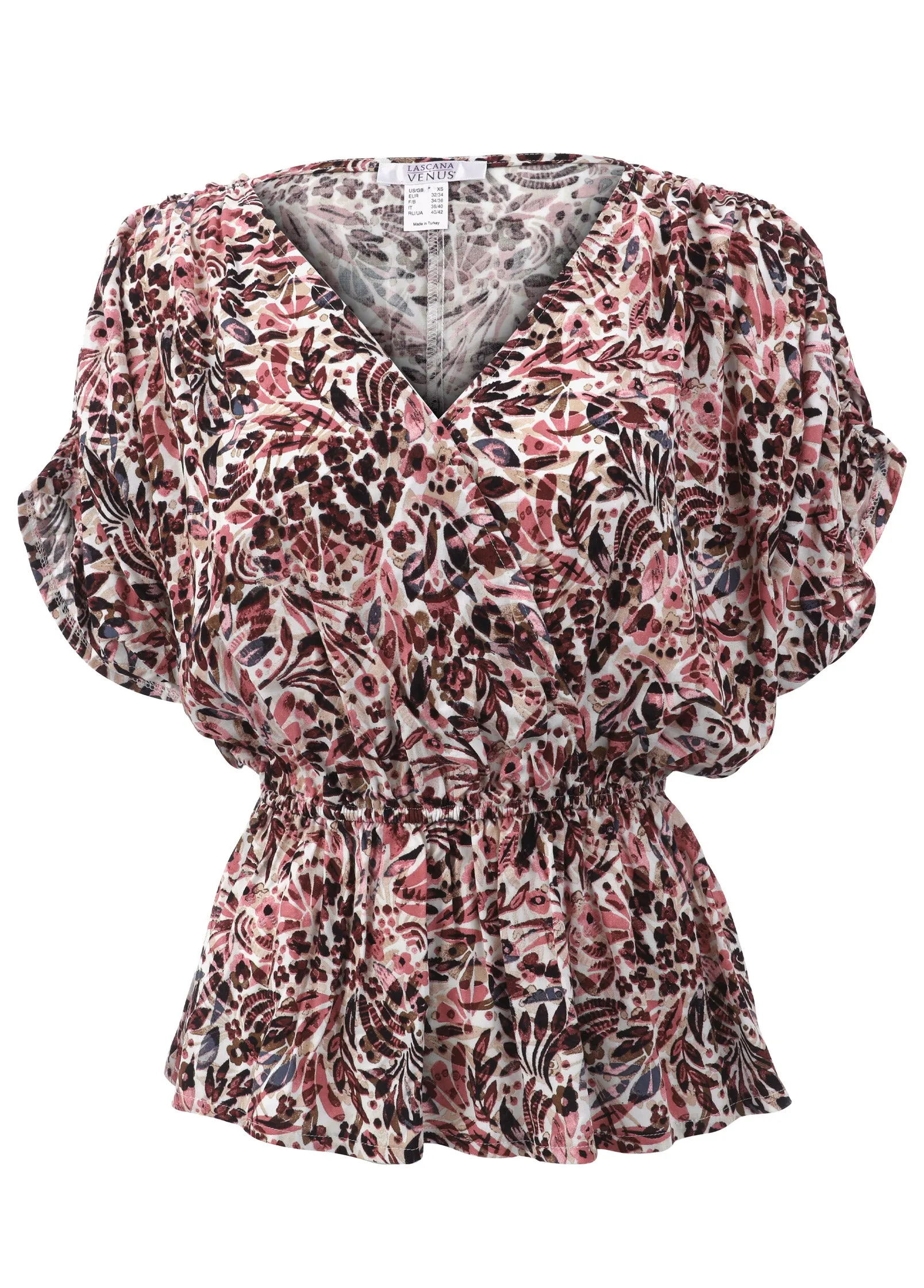 Printed Faux-Wrap Top - Cream Multi