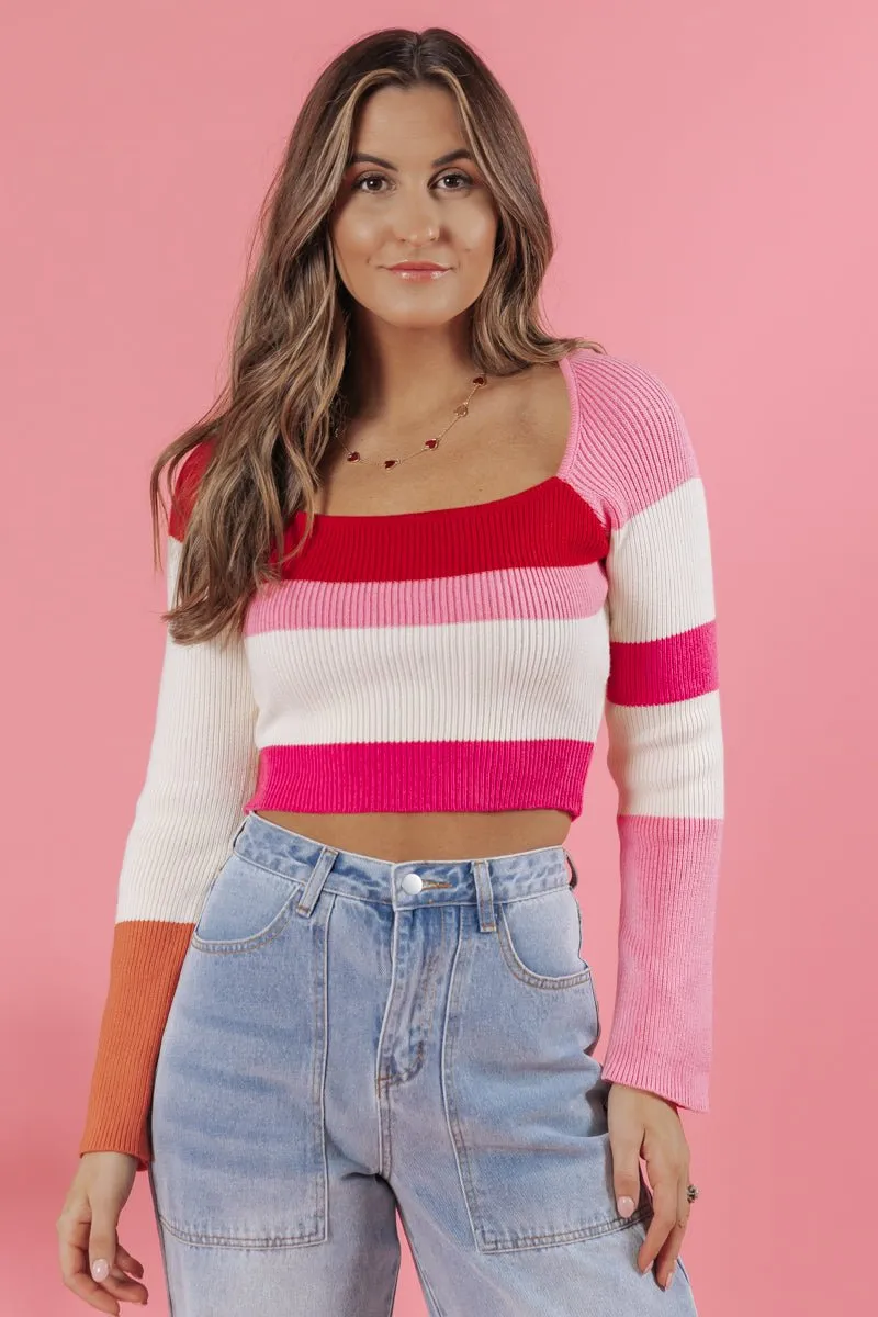 Red Color Block Striped Top - FINAL SALE