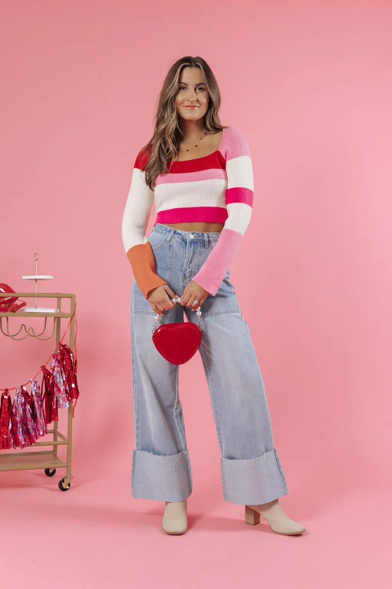Red Color Block Striped Top - FINAL SALE