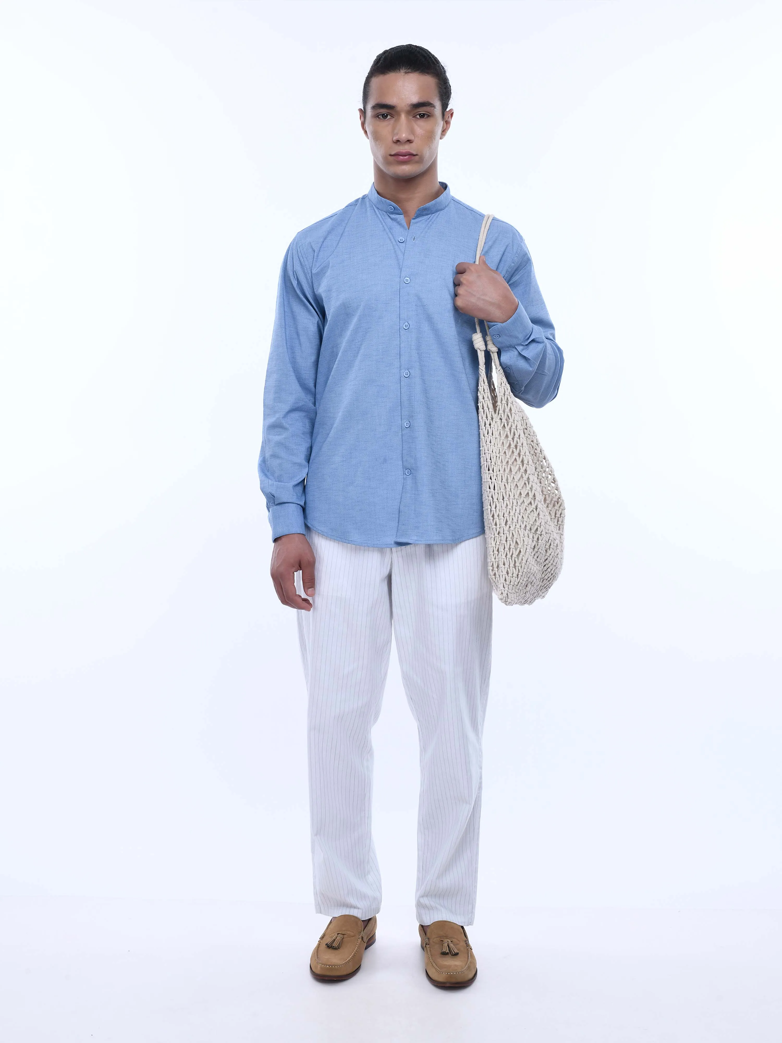 Relaxed Striped White Cotton Pants