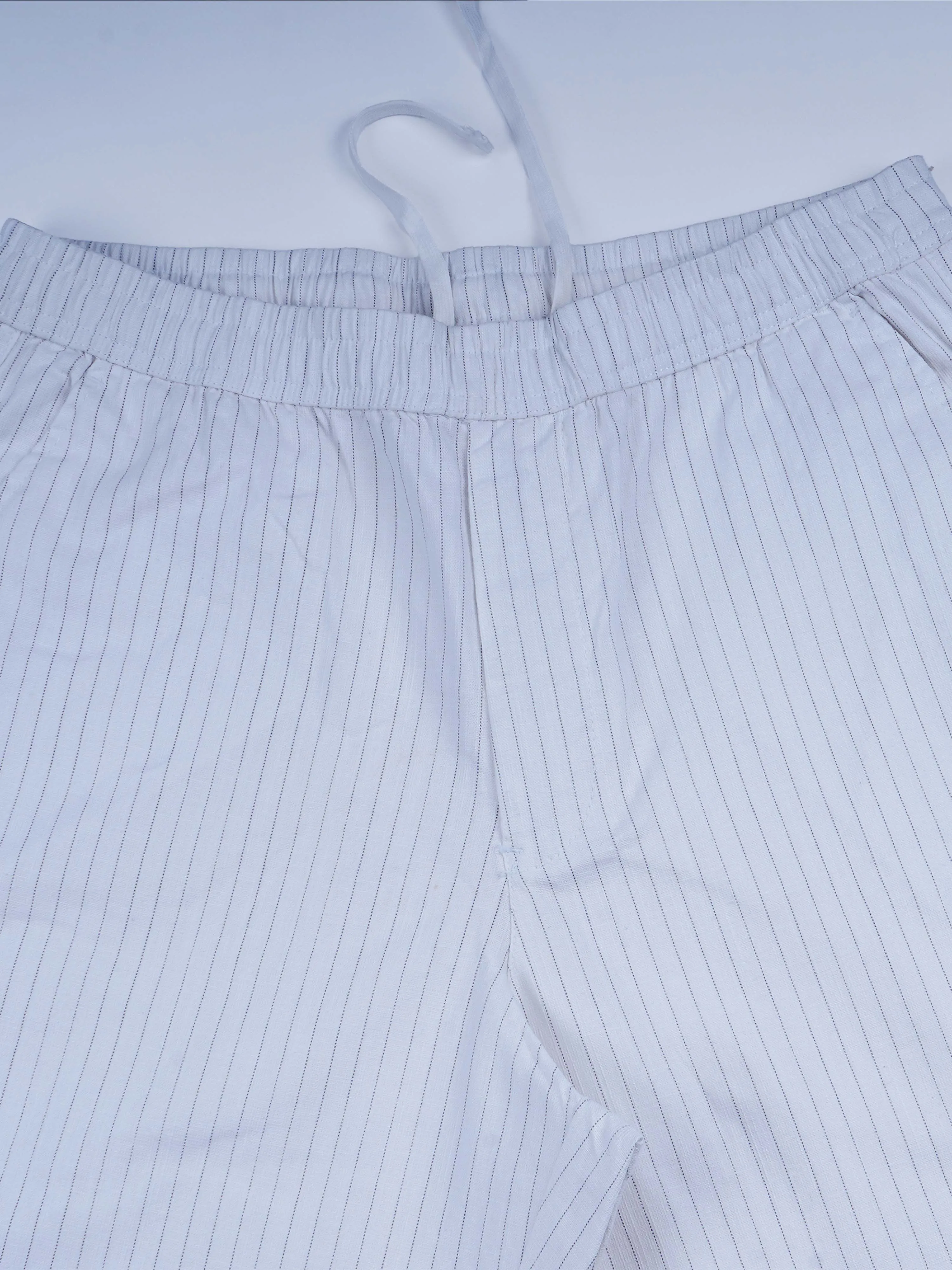 Relaxed Striped White Cotton Pants