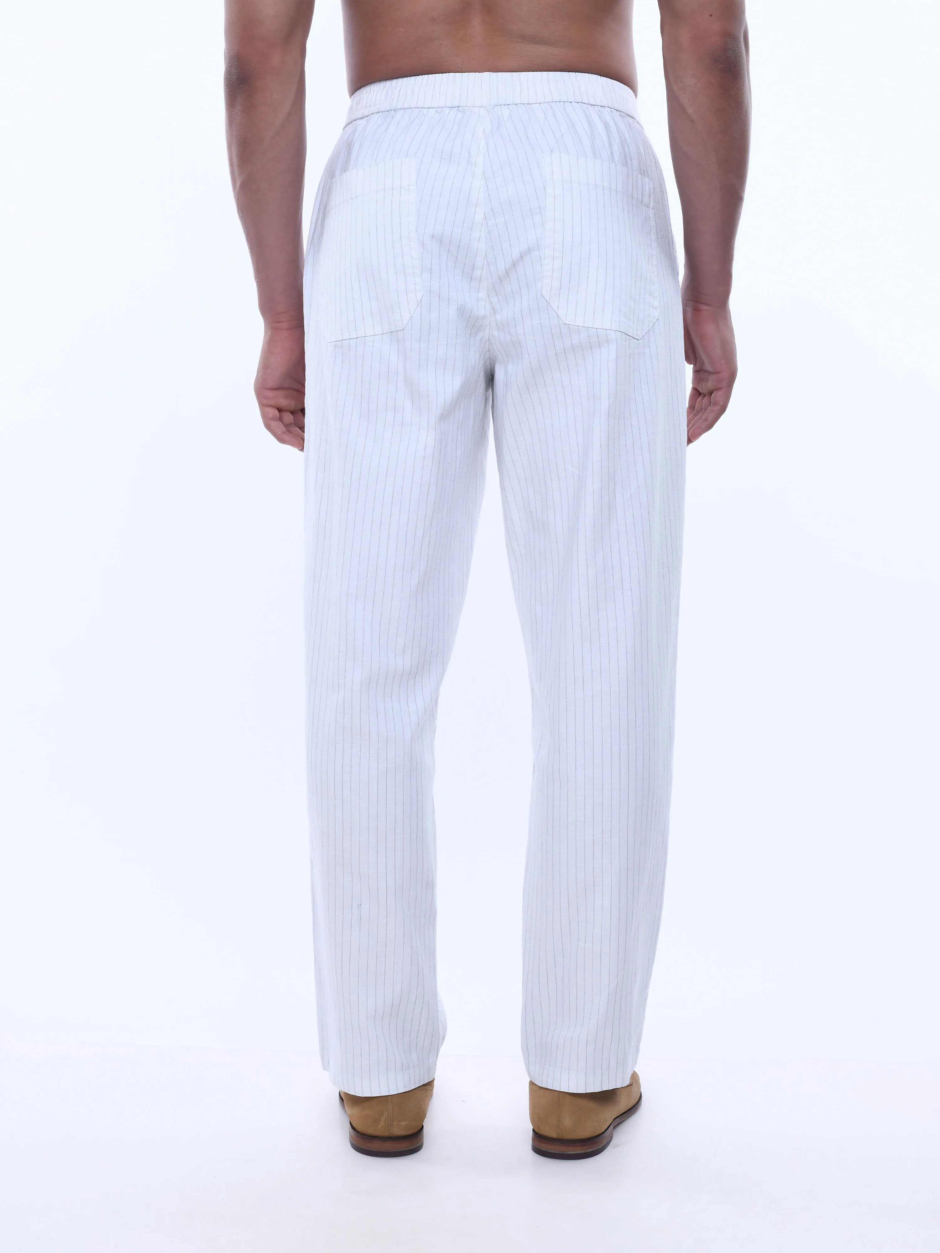 Relaxed Striped White Cotton Pants