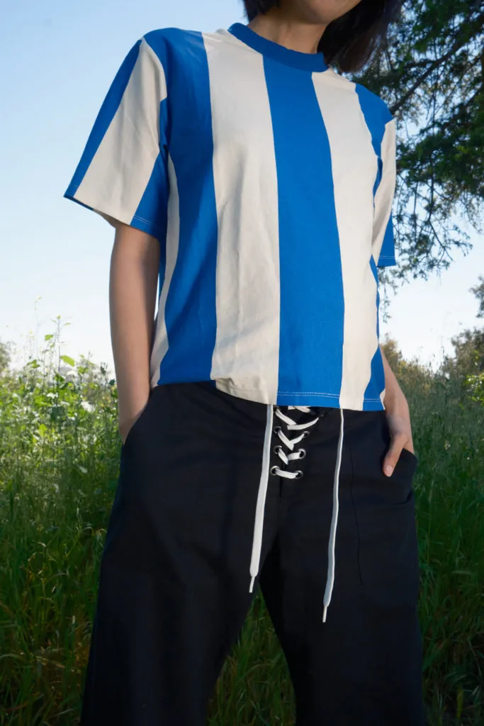 Salma Striped Short Sleeve T - White/Cobalt