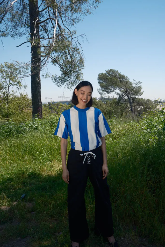 Salma Striped Short Sleeve T - White/Cobalt