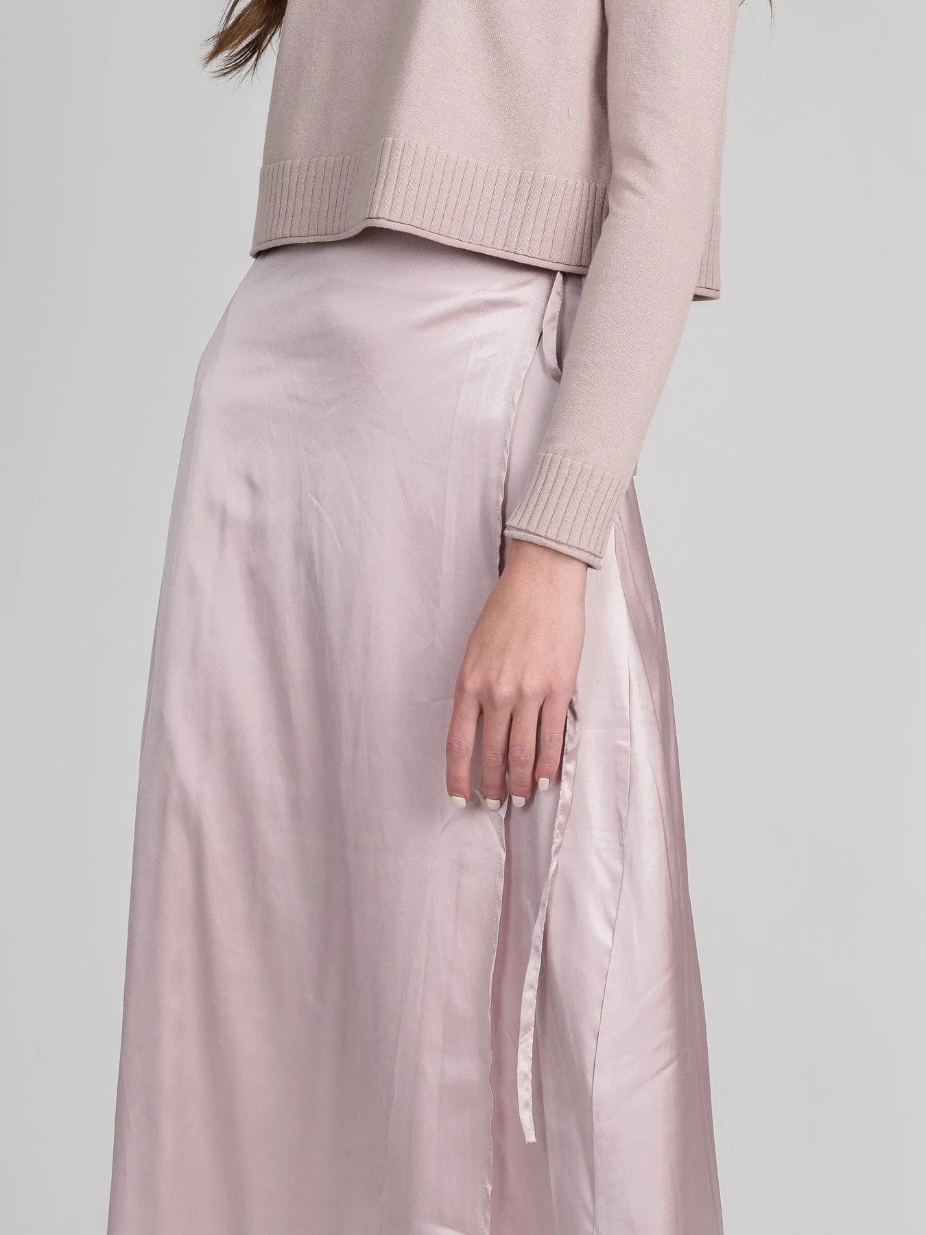 SATIN WRAP SKIRT-PINK