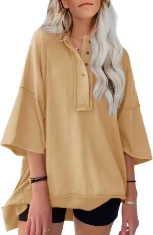 SHEWIN Women's Fashion Oversized T Shirts Casual Short Sleeve Reverse Seam Summer Tops Tees