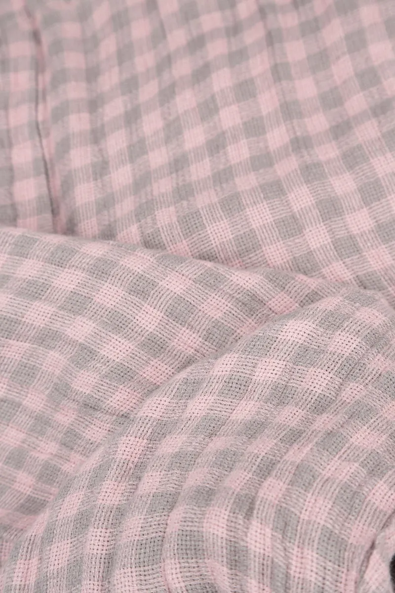 Short Sleeves Pink Check Linen Jacket