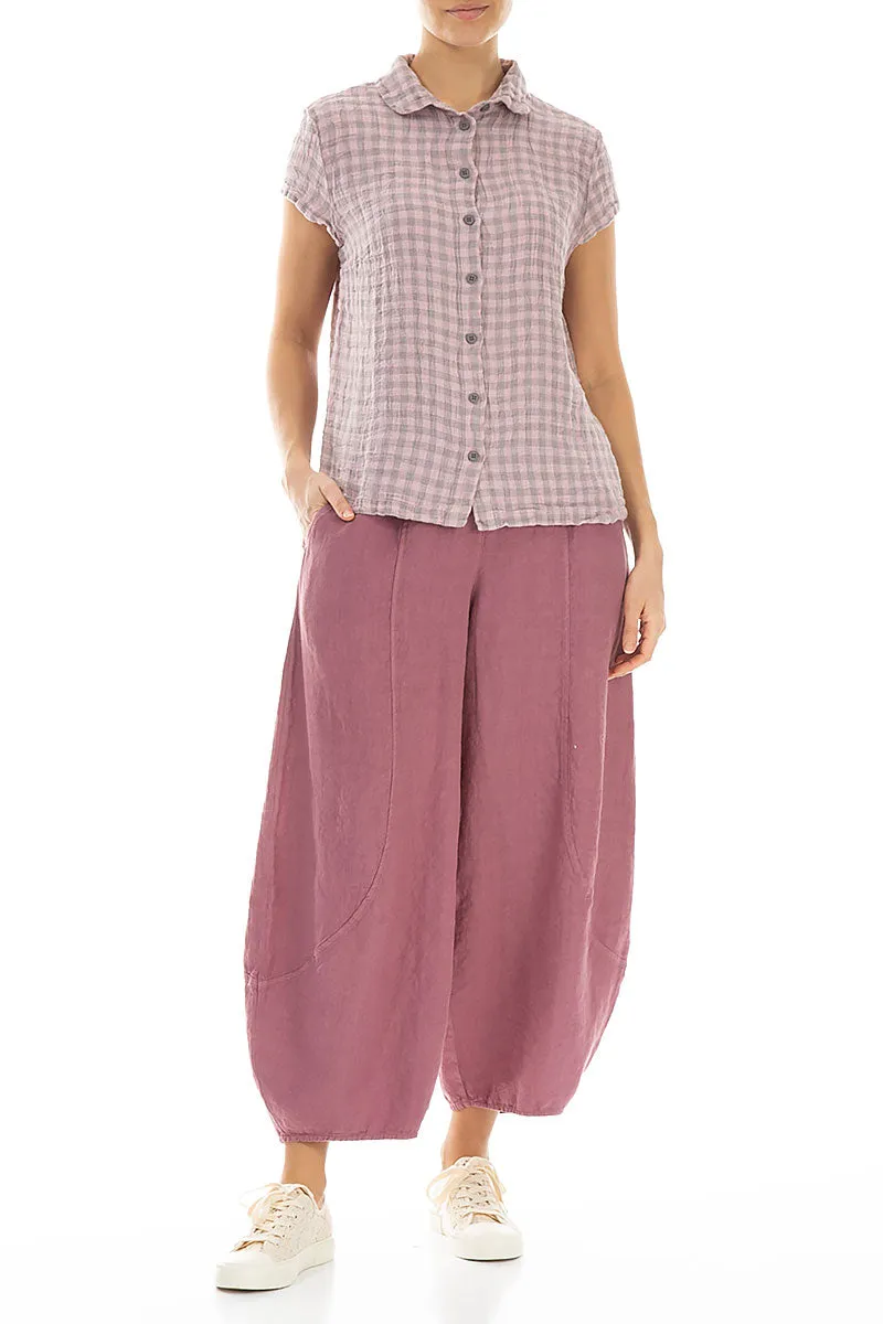 Short Sleeves Pink Check Linen Jacket