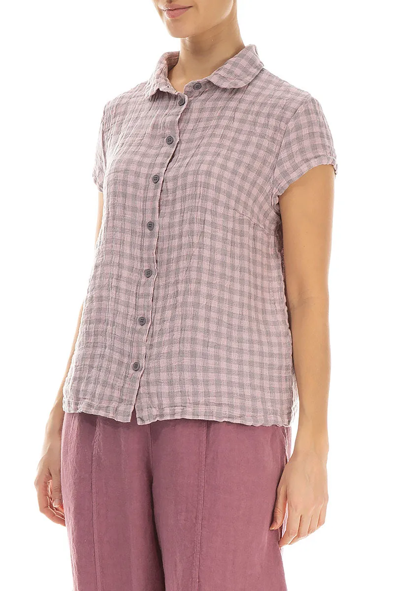 Short Sleeves Pink Check Linen Jacket