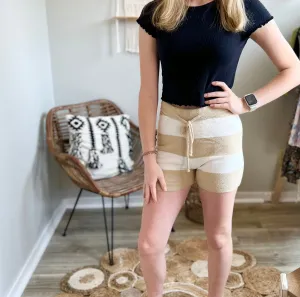 Tan and white striped shorts