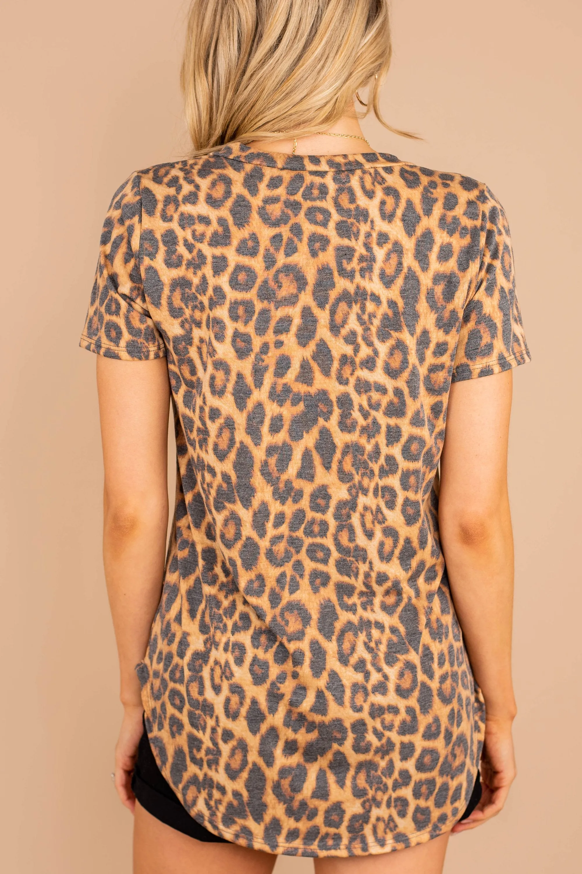 The Time Is Now Chestnut Brown Leopard Top