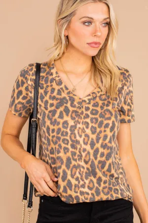 The Time Is Now Chestnut Brown Leopard Top