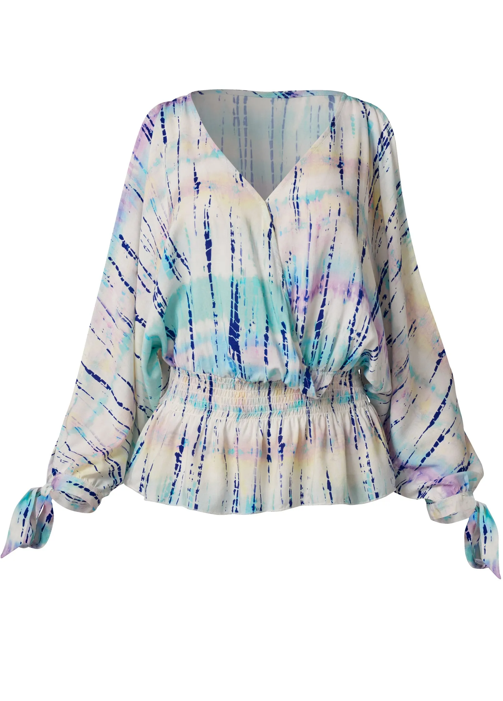 Tie Dye Cold-Shoulder Top - Cream Multi