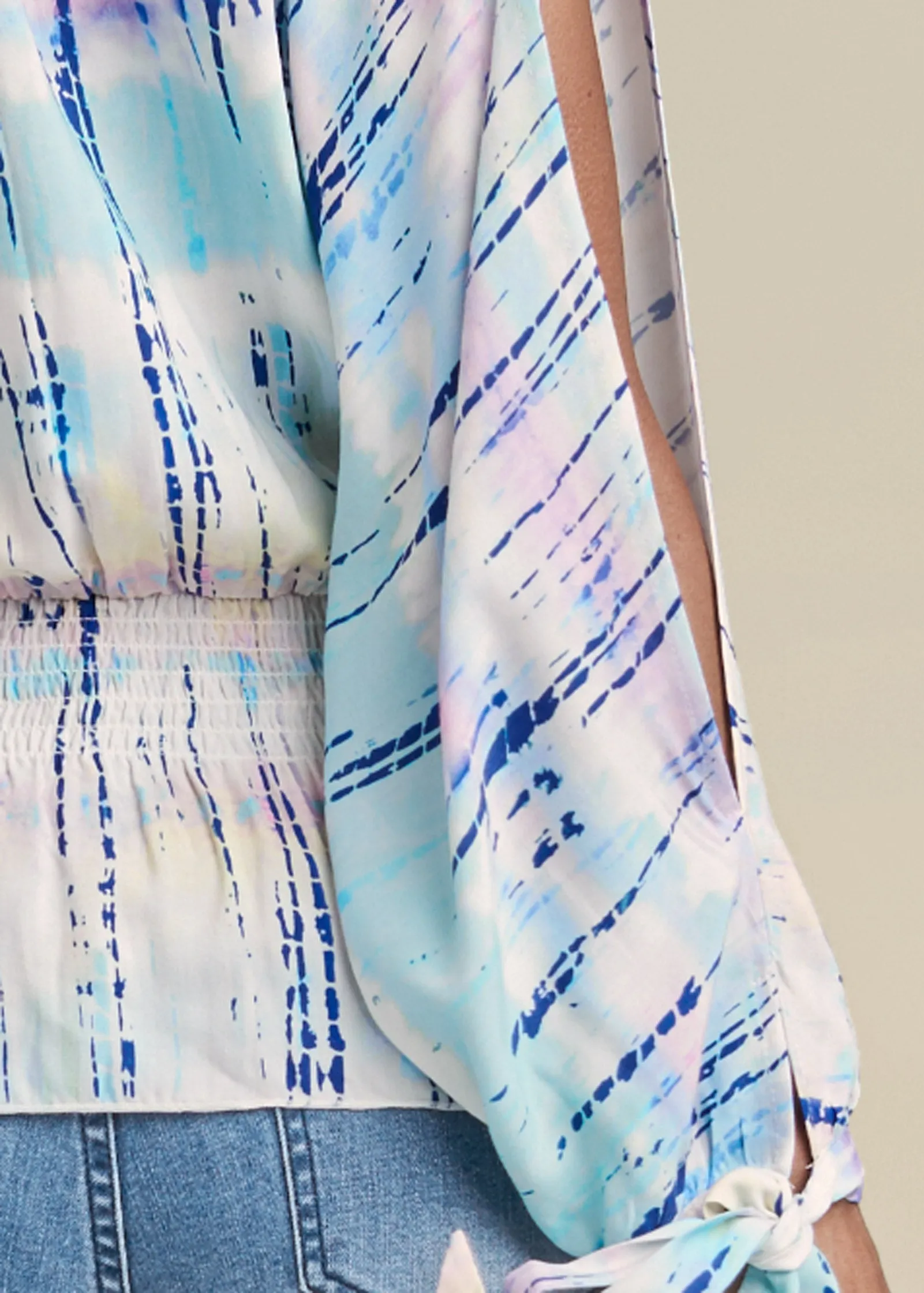 Tie Dye Cold-Shoulder Top - Cream Multi