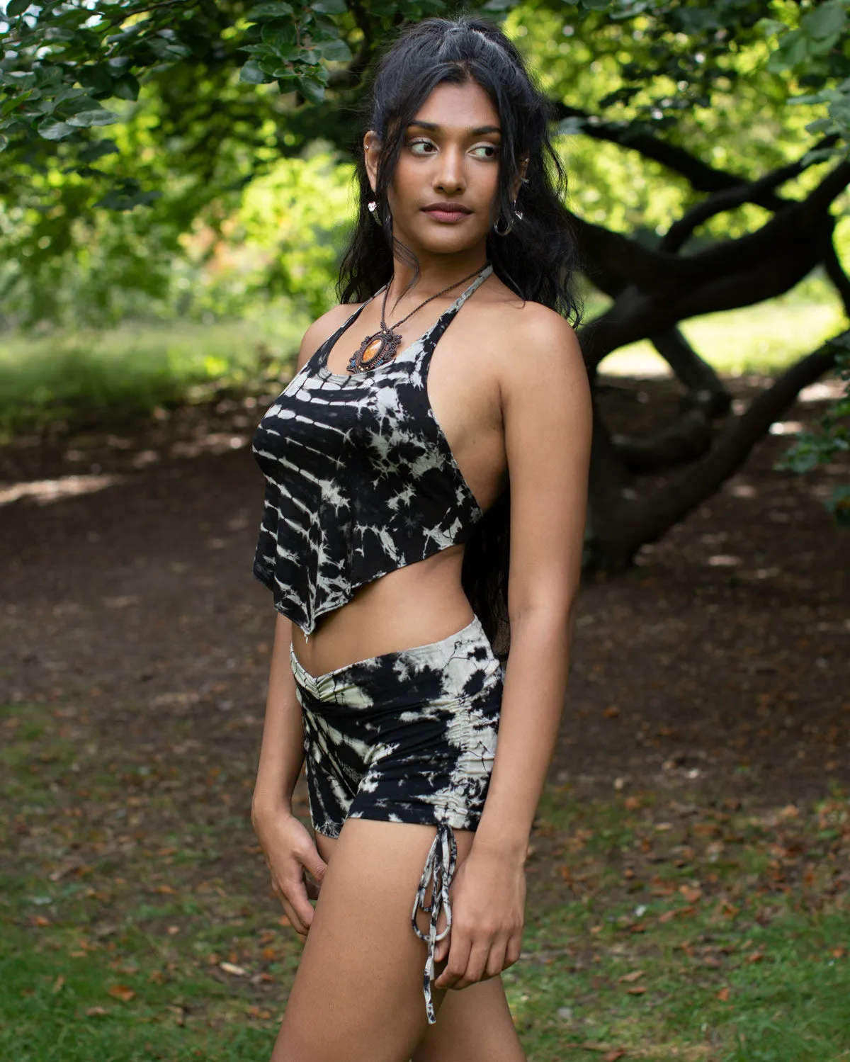 Tie Dye Hot Pants Black Fractal