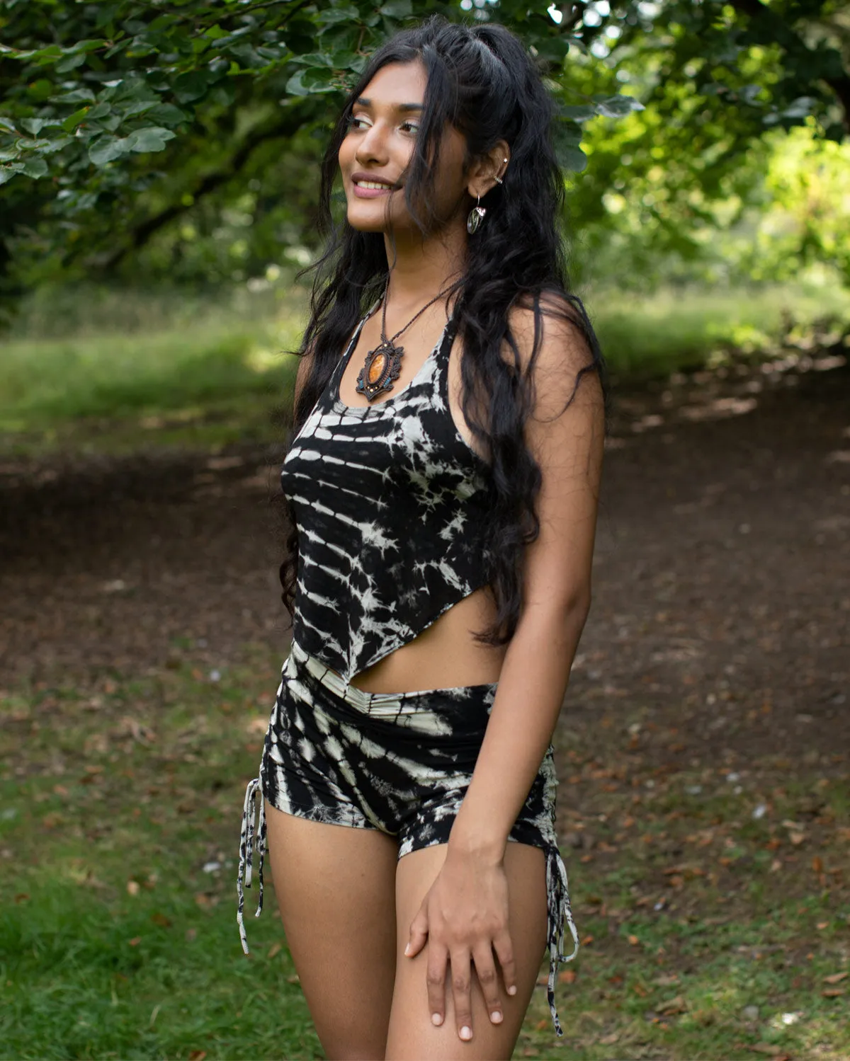 Tie Dye Hot Pants Black Fractal