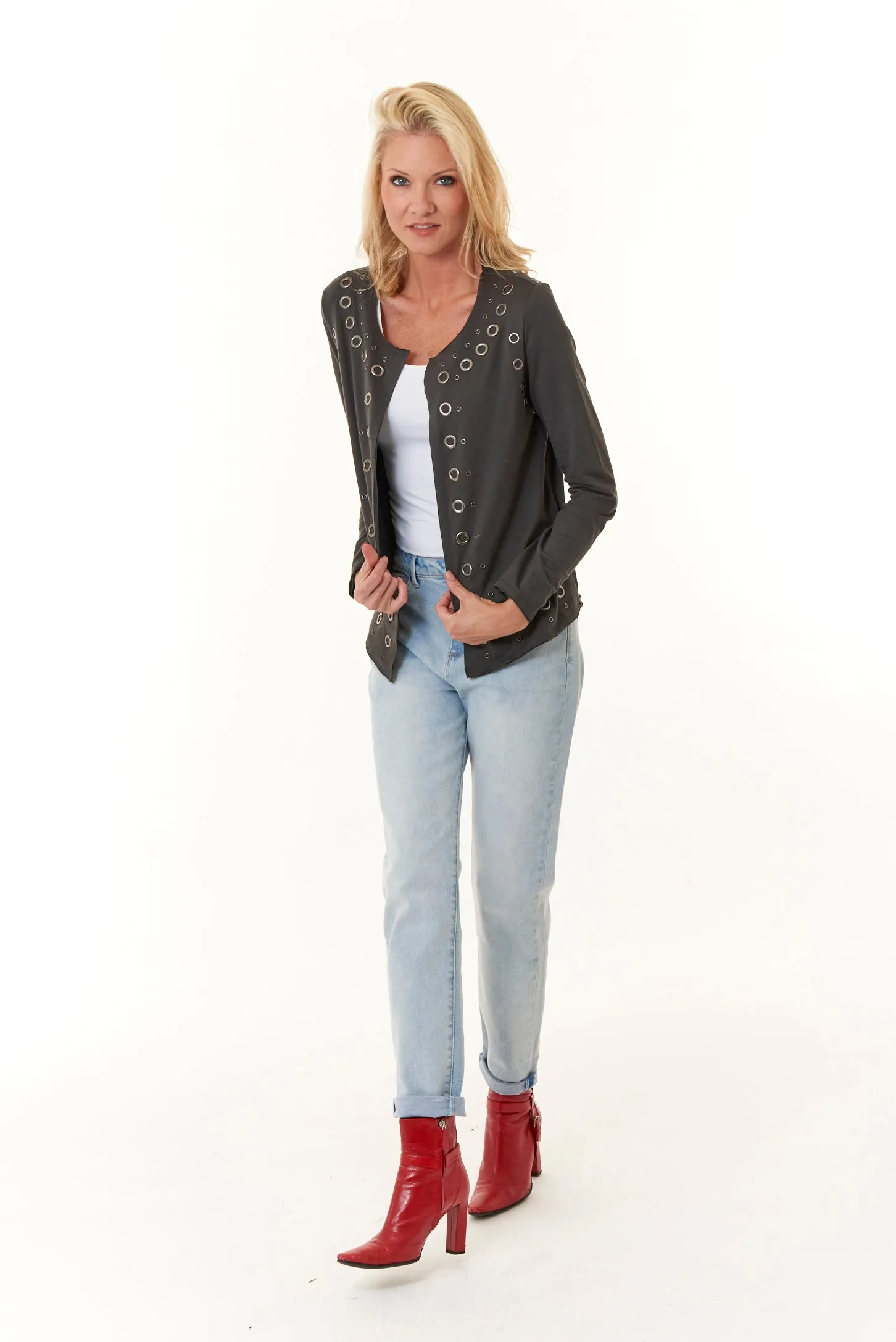 Vocal, cotton, Short Jacket with Grommets in charcoal