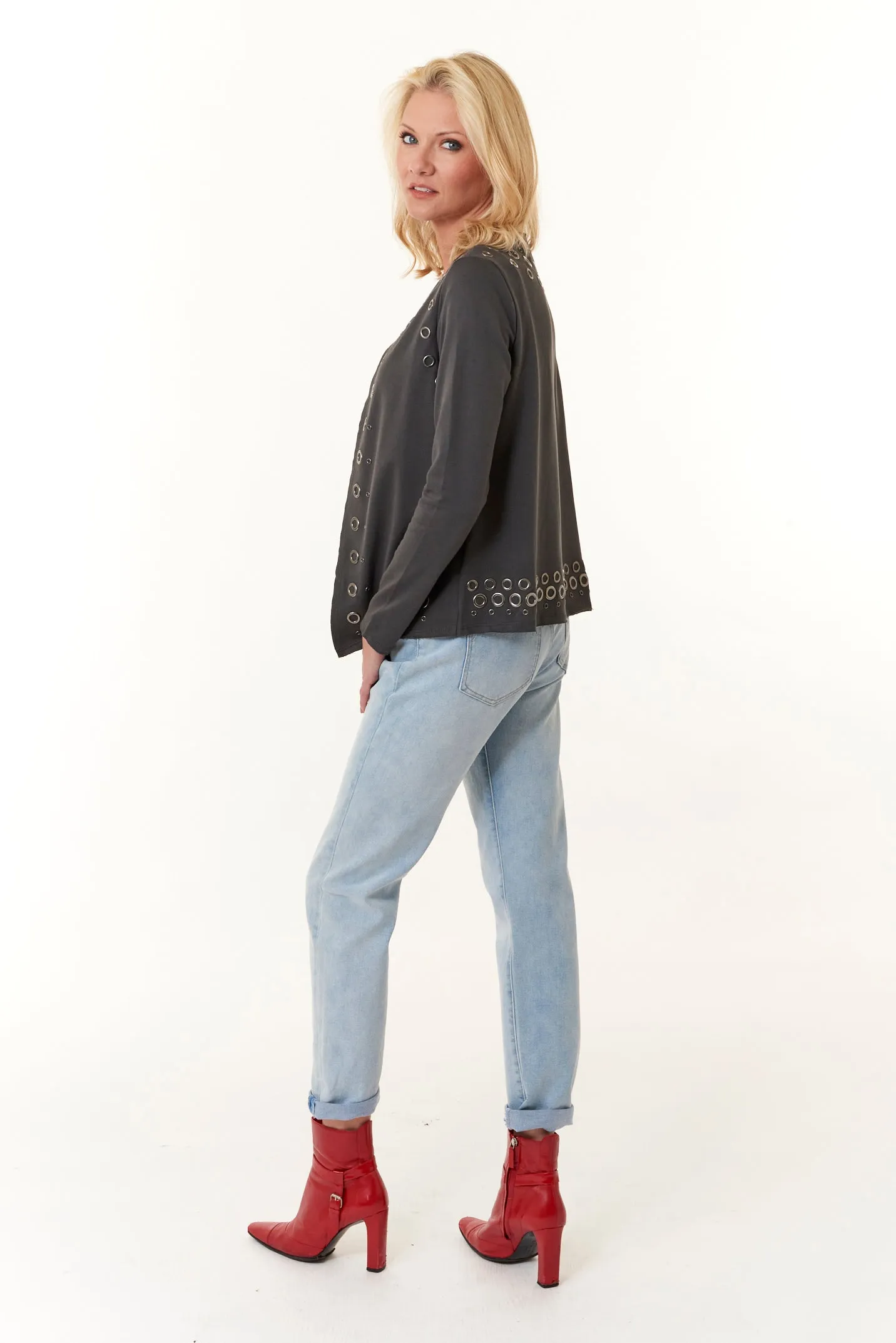 Vocal, cotton, Short Jacket with Grommets in charcoal