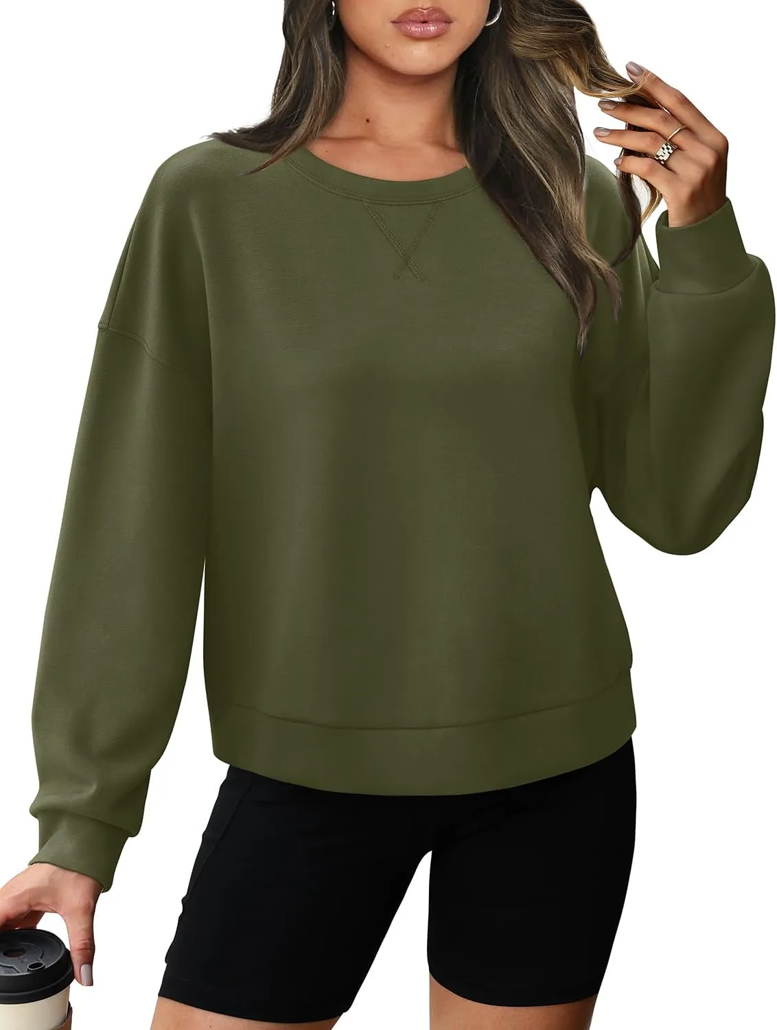 WIHOLL Womens Long Sleeve Crop Tops Crewneck Pullover Shirts Lightweight Sweatshirts 2024 Fall Fashion Clothes
