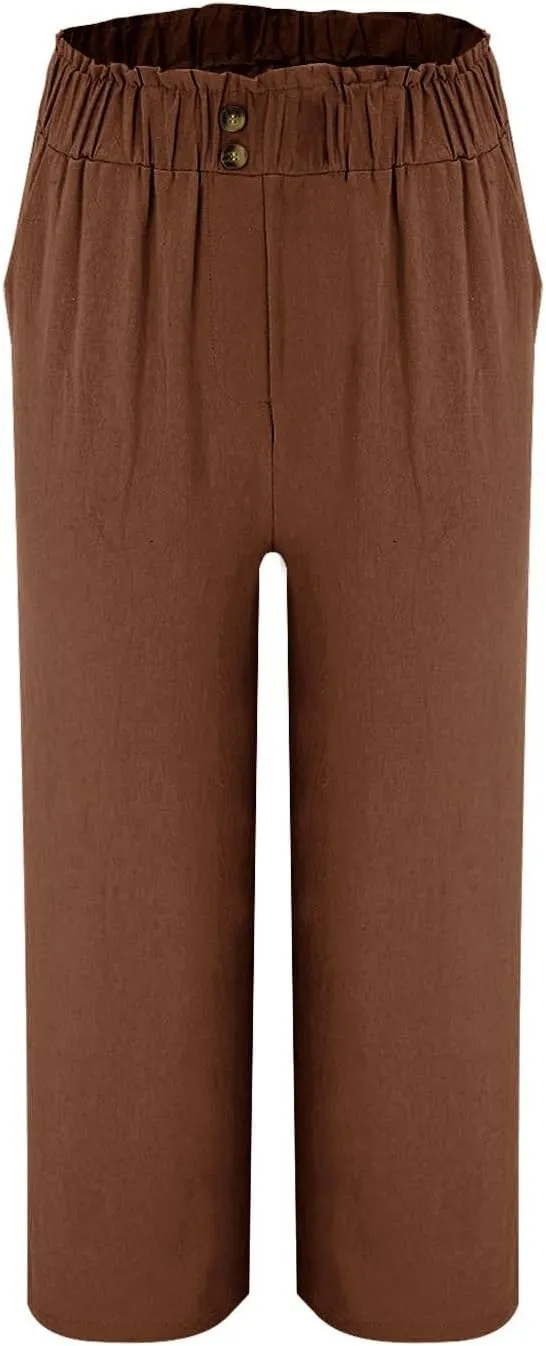 Women's Cotton Linen Summer Palazzo Pants Clothes Solid Casual Pants Summer Boho Wide Leg High Waist Summer Pants