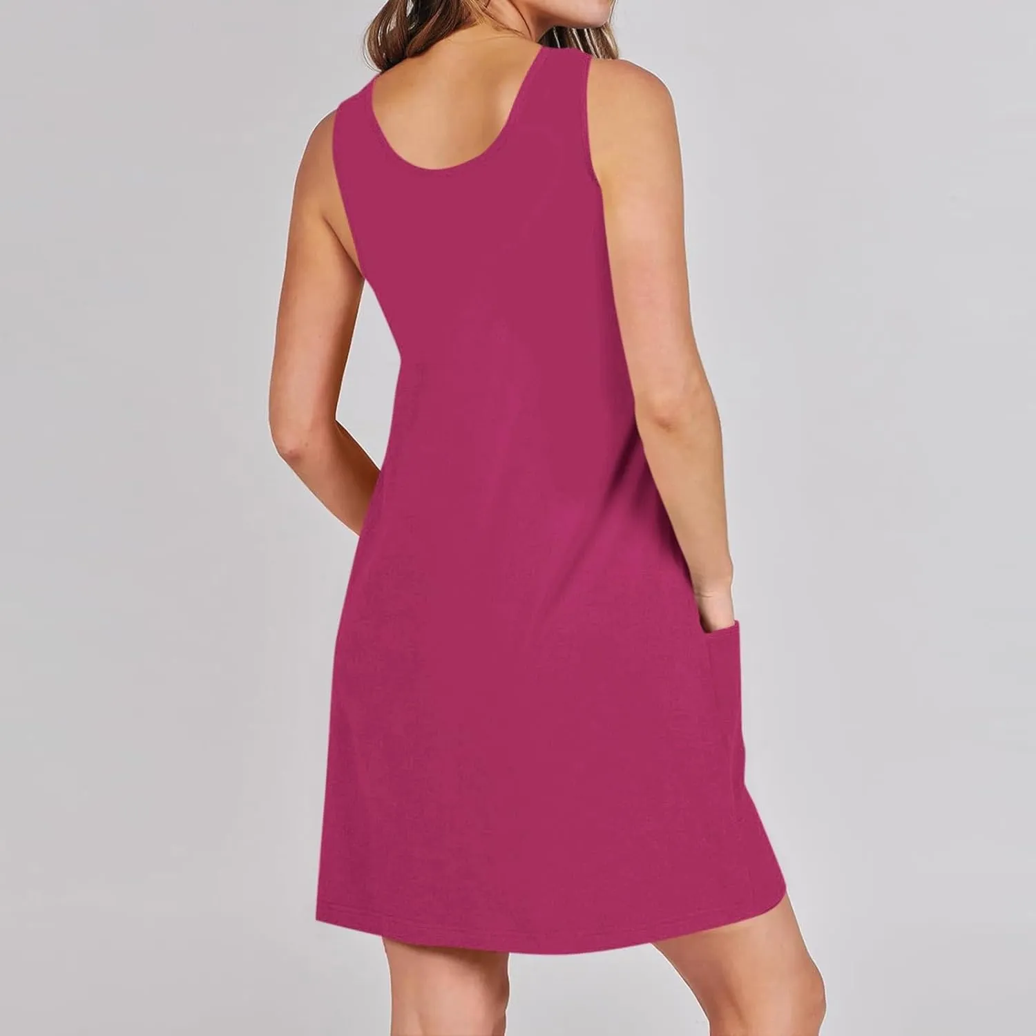 Womens Tank Dresses 2025 Summer Sleeveless Solid Color Sundress Casual A Line Beach Vacation Midi Dress with Pockets
