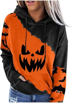 YUTANRAL Hoodies for Women,Halloween Costumes Woman 2024 Trendy Funny Pumpkin Printed Oversized Sweatshirt Womens Long Sleeve Tops Fashion Fall Clothes Clothes Deals Sweaters Pullover(Be-Ginger,XXL)